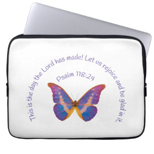 Funda Para Portátil Salmo 118:24 y mariposa acuarela