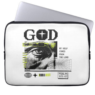 Funda Para Portátil Salmo 121:2 Neon Lima Ojo de Dios Arte Glitch CRT