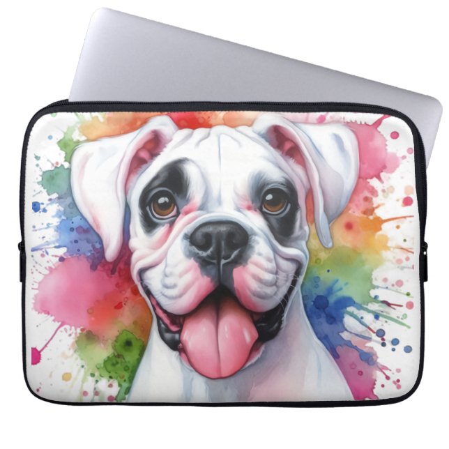 Funda Para Portátil Salpicaduras de Acuarela de Perro Boxer (Frente)