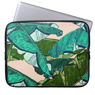 Funda Para Portátil Saltos de Banana: Patrón tropical sin foco.