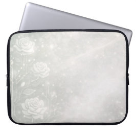 Funda Para Portátil Salvia suave y florales blancas escarchadas arte d