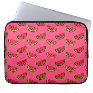 Funda Para Portátil sandía de verano sobre patrón rosa