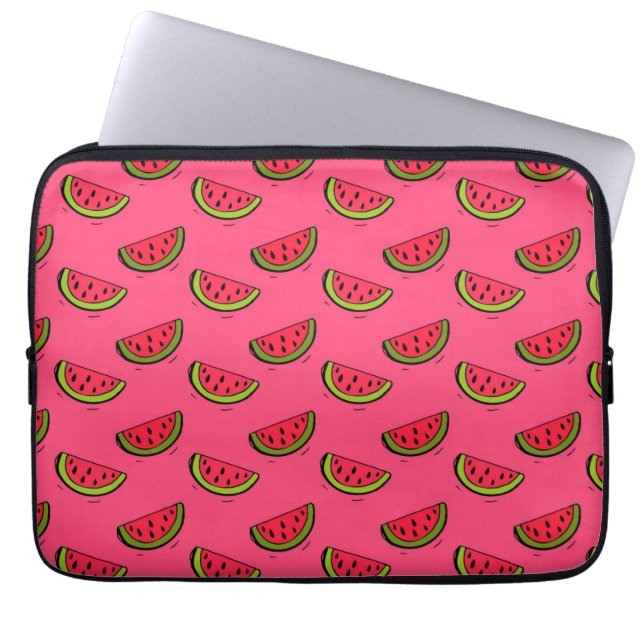 Funda Para Portátil sandía de verano sobre patrón rosa (Frente)