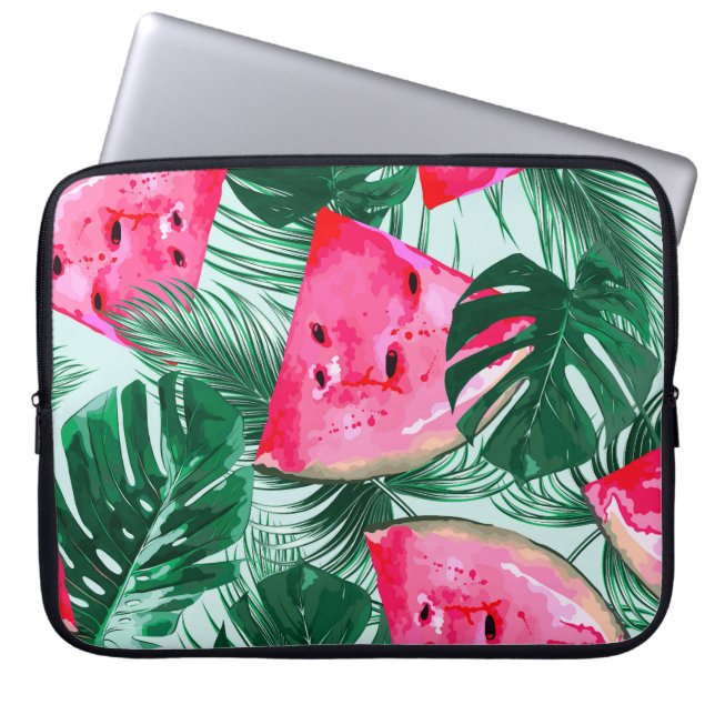 Funda Para Portátil sandías, hojas de palma: tropicales sin costura (Frente)