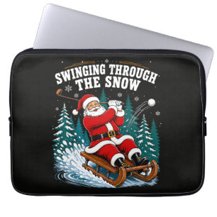 Funda Para Portátil Santa jugando golf Feliz Navidad golfista