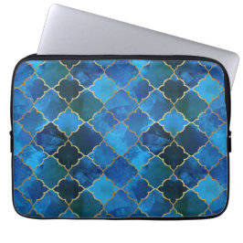 Funda Para Portátil Sapphire Gemstone & Gold Moroccan Tile Pattern