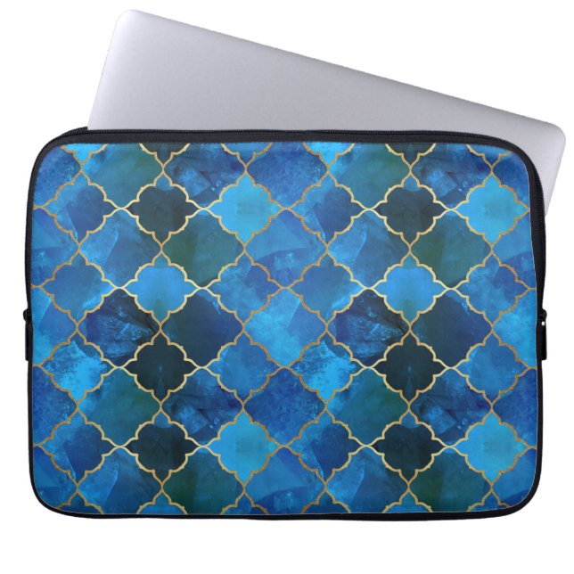 Funda Para Portátil Sapphire Gemstone & Gold Moroccan Tile Pattern (Frente)