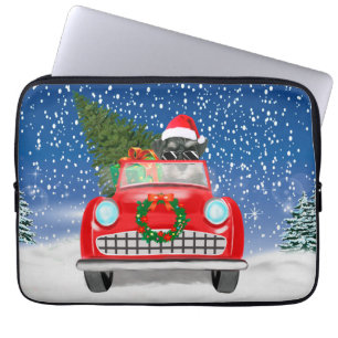 Funda Para Portátil Schnauzer Perro Conduciendo Coche En Navidad Navid