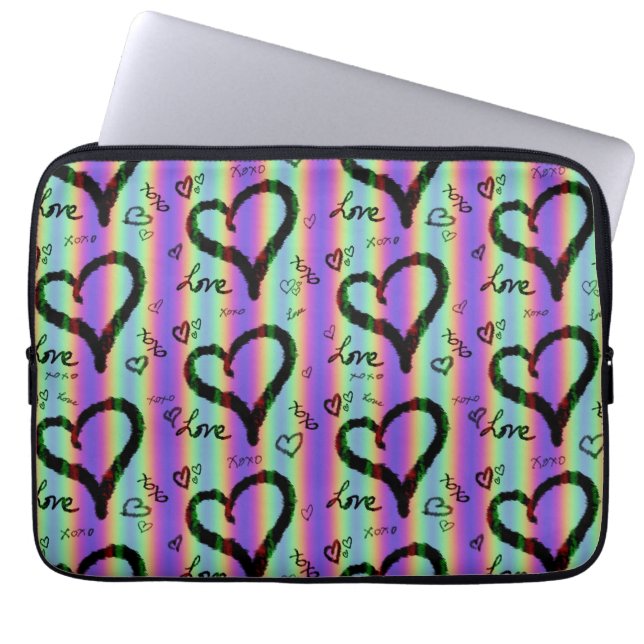 Funda Para Portátil Scribble Love Xoxo Heart Stripe Electronics Bag (Frente)