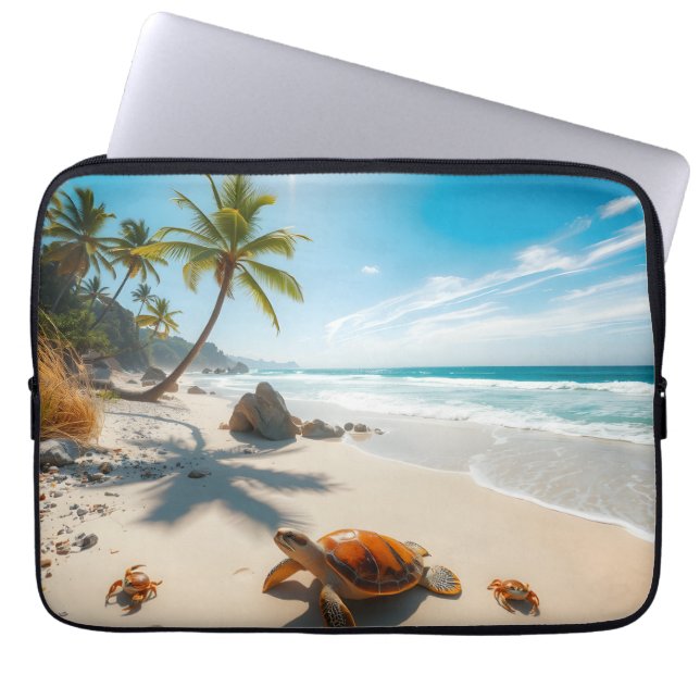 Funda Para Portátil Sea  Crabs on Tropical Beach – Serene Ocea (Frente)