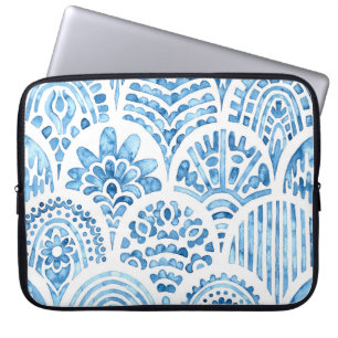 Funda Para Portátil Seamless moroccan pattern. Wavy vintage tile. Blue