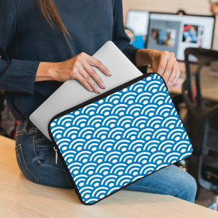 Funda Para Portátil Seigaiha, olas, japonés, azul y blanco