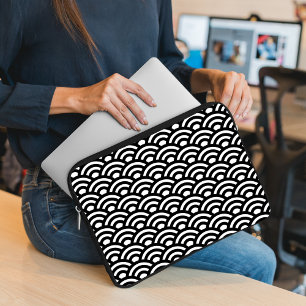 Funda Para Portátil Seigaiha, olas, japonés, blanco y negro