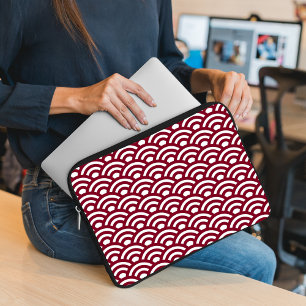 Funda Para Portátil Seigaiha, olas, japonés, burdeos y blanco
