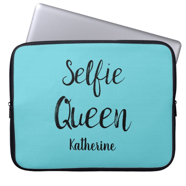 Funda Para Portátil Selfie nombre de reina azul turquesa personalizado (Frente)