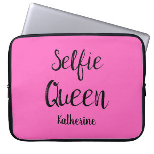 Funda Para Portátil Selfie nombre de reina Fuchsia personalizada rosa 