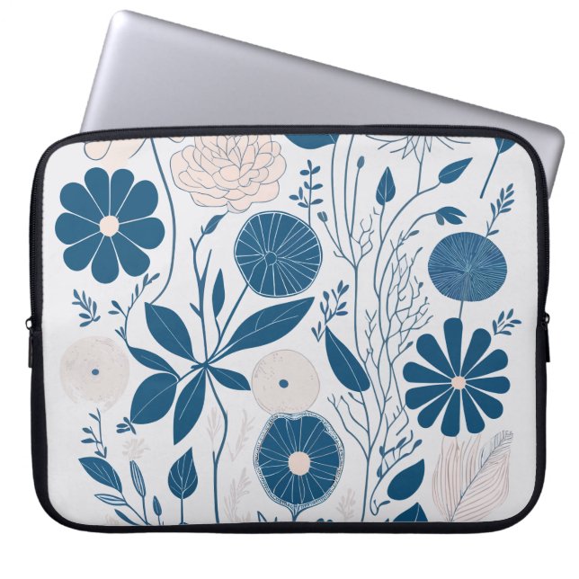 Funda Para Portátil Sencilla y elegante acuarela Flores azules (Frente)