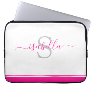 Funda Para Portátil Sencillo Moderno Y Elegante Monogramado Rosa Calie
