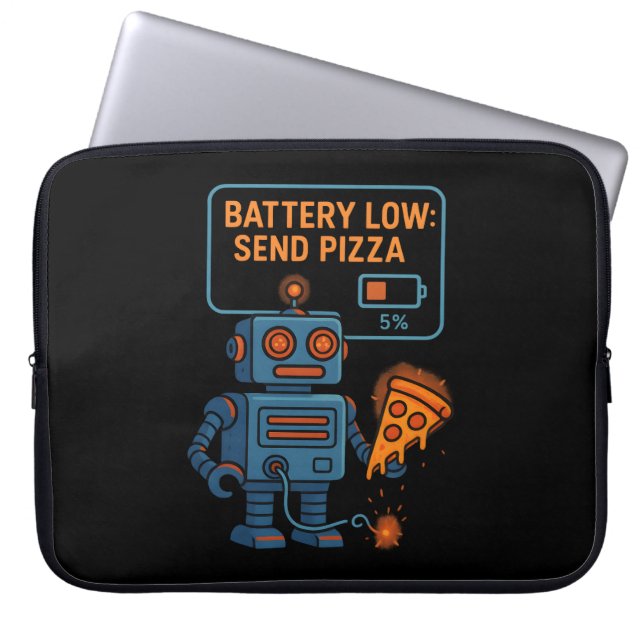 Funda Para Portátil Send Pizza Robot Battery 5% Gaming Foodie Funny (Frente)