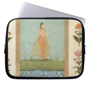Funda Para Portátil Señora que sostiene una flor, haciendo una pausa