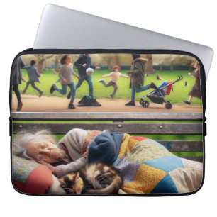 Funda Para Portátil Señora sin hogar durmiendo en un banco del parque