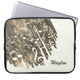 Funda Para Portátil Sepia Music Notes y el Monograma Personalizado