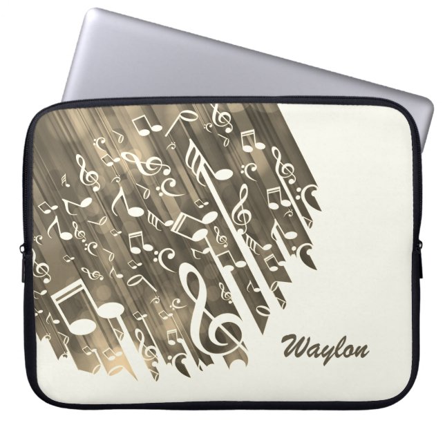 Funda Para Portátil Sepia Music Notes y el Monograma Personalizado (Frente)