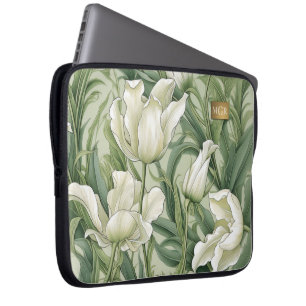Funda Para Portátil Serenidad de Tulipán de Marfil - Art Nouveau Botán