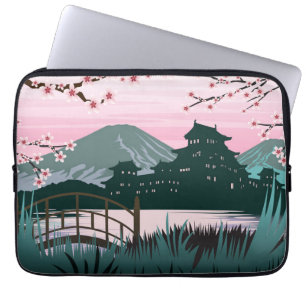 Funda Para Portátil Sereno paisaje japonés de flor de cerezo en calma