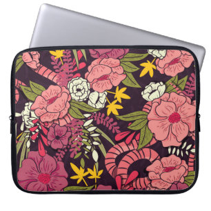 Funda Para Portátil Serpientes de jungla, flores tropicales, patrón vi