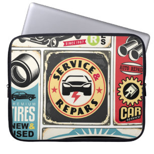 Funda Para Portátil Servicio de coches y reparación de letreros retro.