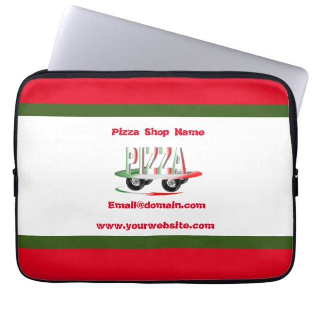 Funda Para Portátil Servicio de pizza, verde rojo, personalizado (Frente)