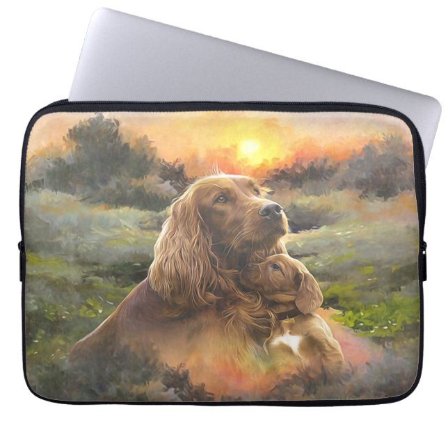 Funda Para Portátil Setter irlandés con cachorro (Frente)
