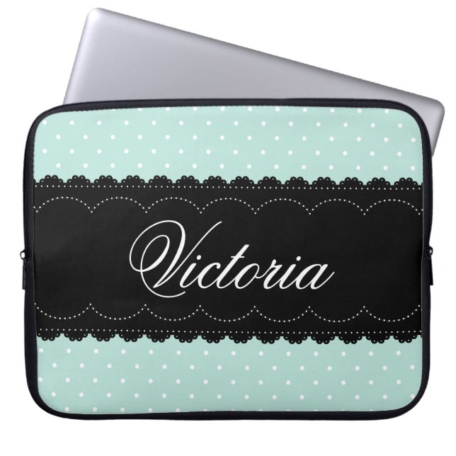 Funda Para Portátil Shabby Chic Mint Black Design Nombre personalizado (Frente)