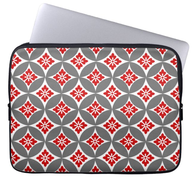 Funda Para Portátil Shipo con motivos florales, rojo, blanco y gris (Frente)