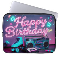 Signo de cumpleaños feliz de neón retro en rosa y 