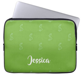 Funda Para Portátil Signo de dólar blanco en verde