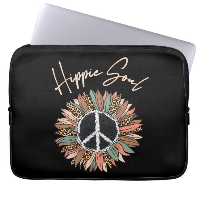 Funda Para Portátil Signo de paz de alma hippie girasol (Frente)