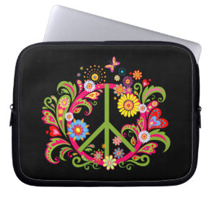Funda Para Portátil Signo de paz floral en negro