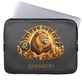 Funda Para Portátil Signo zodiacal Leo gris dorado personalizado