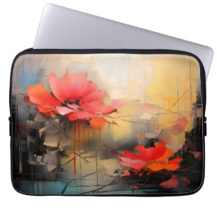 Funda Para Portátil Silencio Carmesí – Amapolas Abstractas en Luz Urba