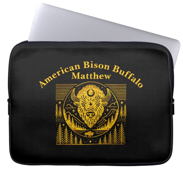 Funda Para Portátil Silhouette Bison Head contra fondo de montaña (Frente)