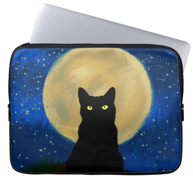 Funda Para Portátil Silhouette de Halloween Black Cat Moonlit (Frente)