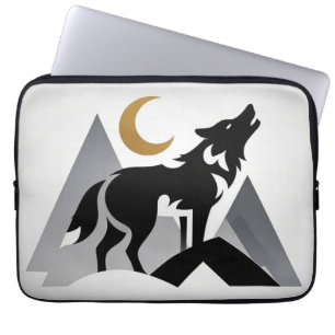 Funda Para Portátil Silhouette de lobo espumoso con luna creciente