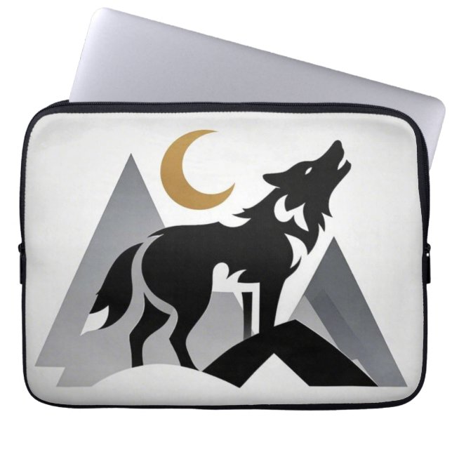 Funda Para Portátil Silhouette de lobo espumoso con luna creciente (Frente)