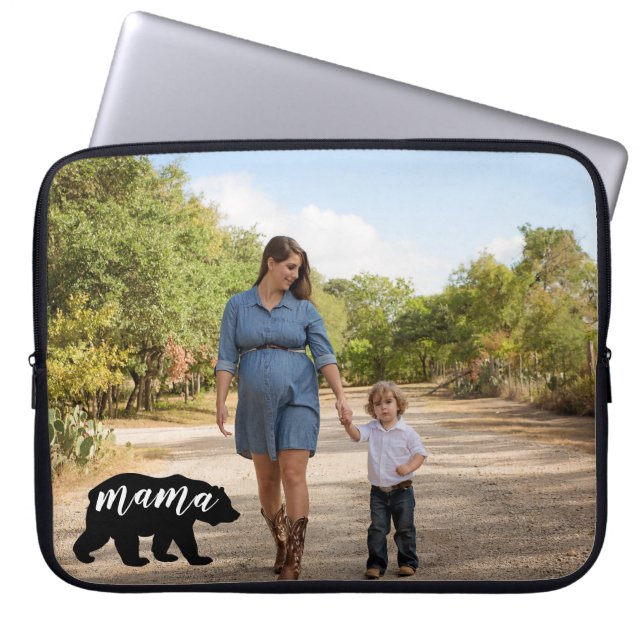 Funda Para Portátil Silhouette de mamá corta con foto personalizada (Frente)