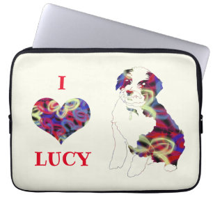 Funda Para Portátil Silhouette de perro de terror tibetano con corazón
