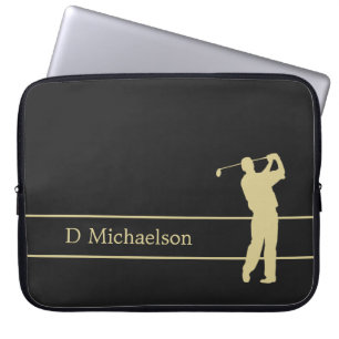 Funda Para Portátil Silhouette Gold Golfer en Black Laptop Sleeve