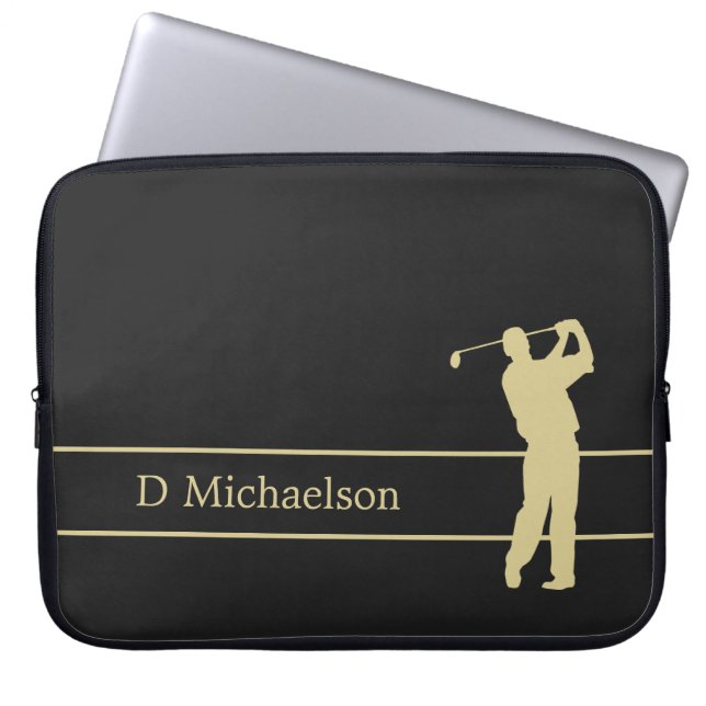 Funda Para Portátil Silhouette Gold Golfer en Black Laptop Sleeve (Frente)