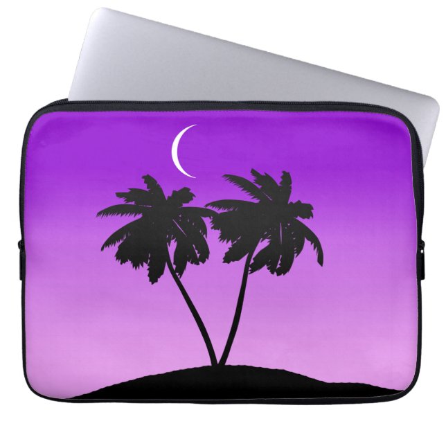 Funda Para Portátil Silueta de árbol de palma en violeta (Frente)